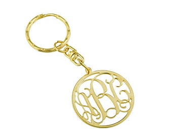 Monogram key chain. 0.8" monogram key chain. Personalized key chain. gold key chain. gold monogram key chain.