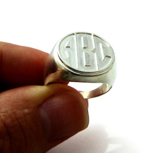 Men monogram ring. College ring. Initials ring. Silver monogram ring. Men initial band. Mens initial ring. Engraved silver ring. Circle ring image 3
