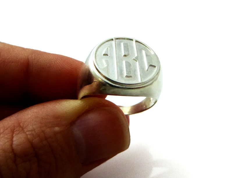 Men monogram ring. College ring. Initials ring. Silver monogram ring. Men initial band. Mens initial ring. Engraved silver ring. Circle ring image 3