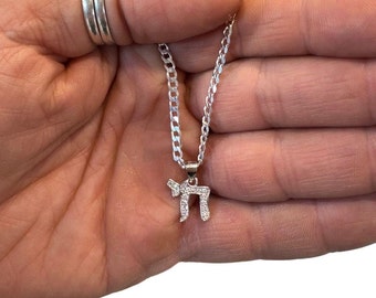 Silver Chai Necklace .Curb Necklace For Men with Chai. Chai pendant. Jewish Gift .Jewish Jewelry .Chai Charm Necklace .bar mitzvah gift