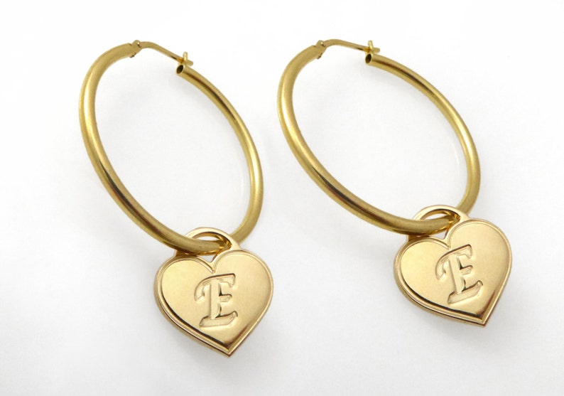 Initial Hoop Earrings. monogram Earrings. Gold Earrings. Personalized Earring. Alphabet Earring. Hoop Earring. Name Earring. Heart. image 1