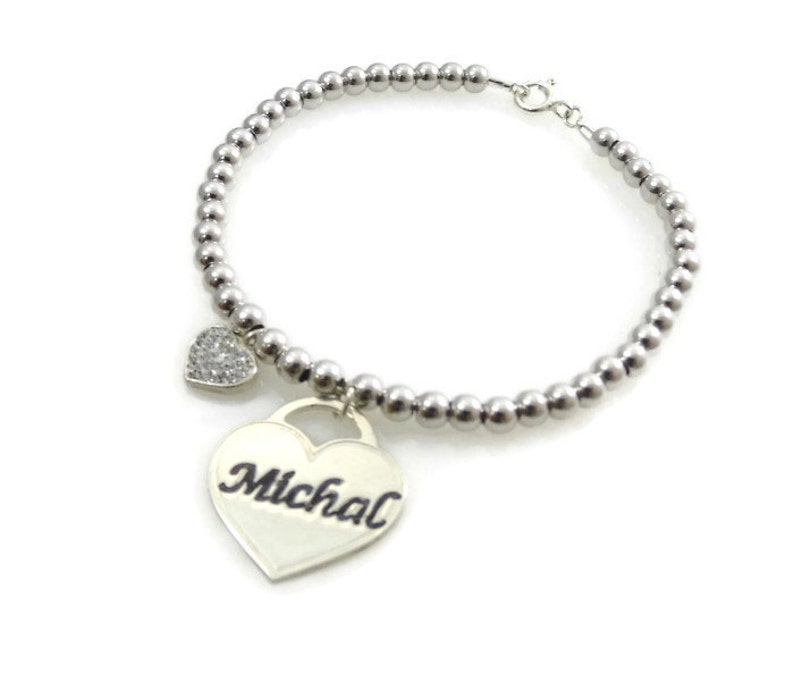 Name bracelet. Heart silver bracelet. Silver heart bracelet. Beaded name bracelet. Personalized bracelet. Sterling silver bracelet.medium4mm image 5