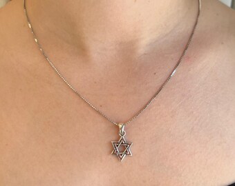 Medium sterling silver women men star of david necklace. Judaica Jewelry. david star necklace. magen david necklace. kabala .unisex judaica