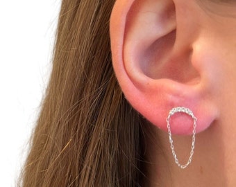 Moon 14kt solid gold Stads and Drape Chain Stud Earrings,long chain Stads earrings. wire earrings. chain dangle earrings
