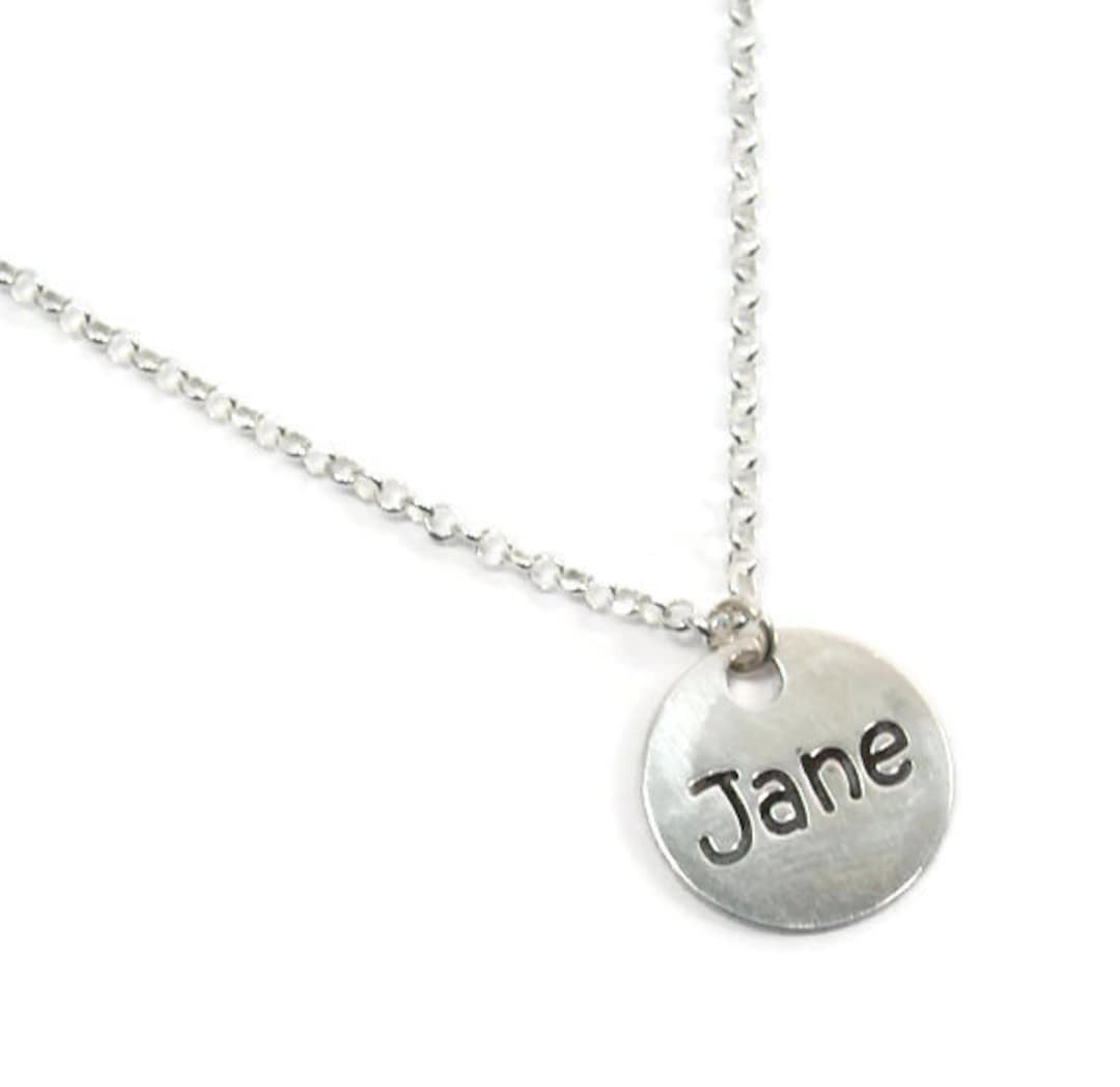 Sterling Silver Round Name Plate. Silver Name Necklace. Personalized