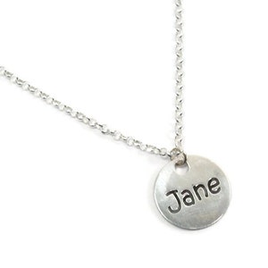 Sterling silver round name plate. Silver name necklace. Personalized name necklace. Bridesmaids gift. Name necklace. Personalized jewelry