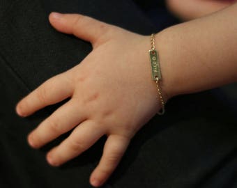14k Hebrew  gold Baby name bracelet. nameplate bracelet. Personalized bracelet. Gift for baby . Name plate bracelet. Bar bracelet. baby