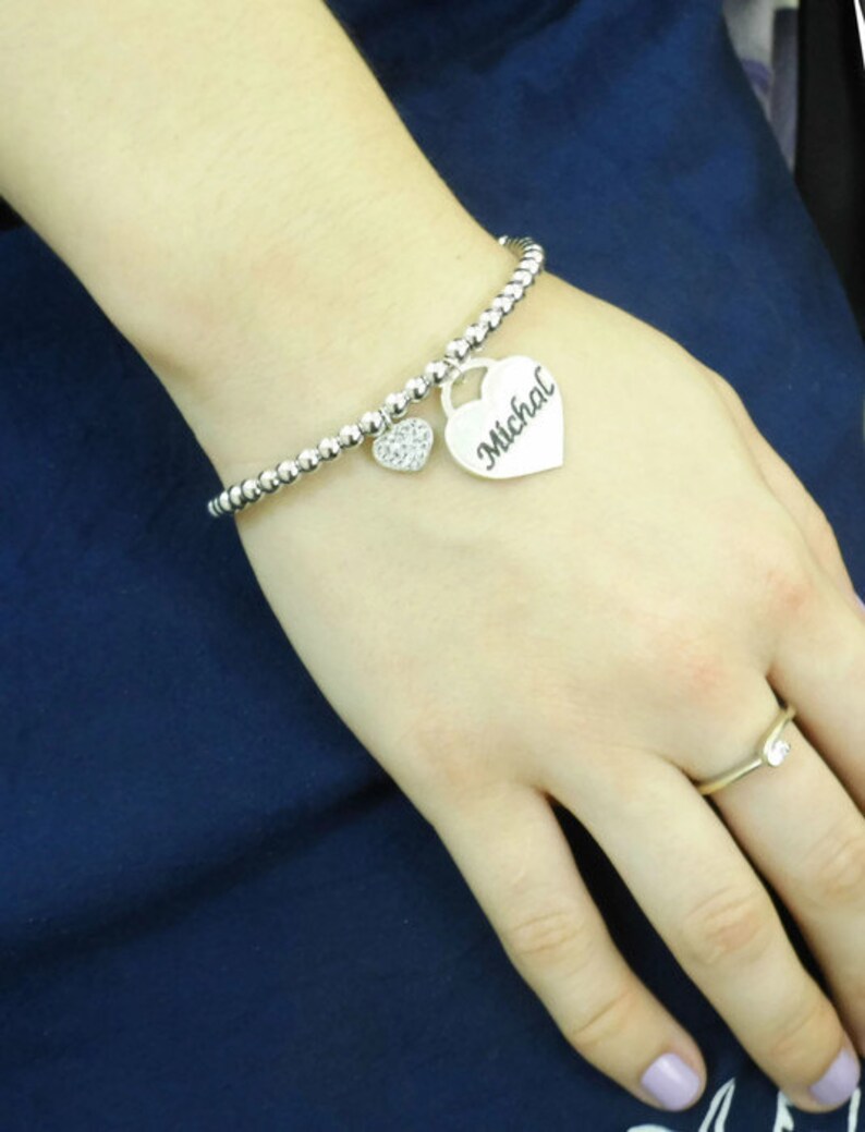 Name bracelet. Heart silver bracelet. Silver heart bracelet. Beaded name bracelet. Personalized bracelet. Sterling silver bracelet.medium4mm image 4