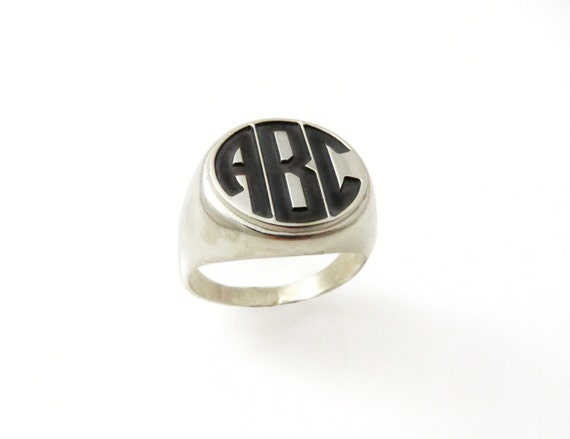 College ring Circle ring Initials ring Men monogram ring Men initial band Mens initial ring Engraved silver ring Silver monogram ring
