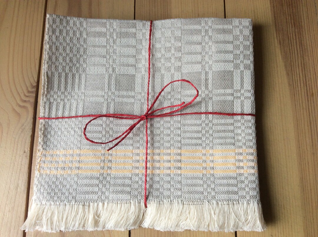 Set of Two Grey Linen Table Mats With Yellow Stripes Etsy