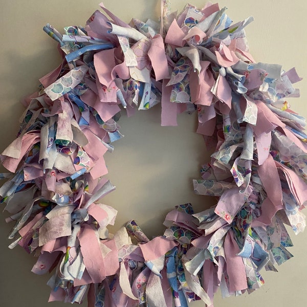Handmade rag wreath - pink is and purples