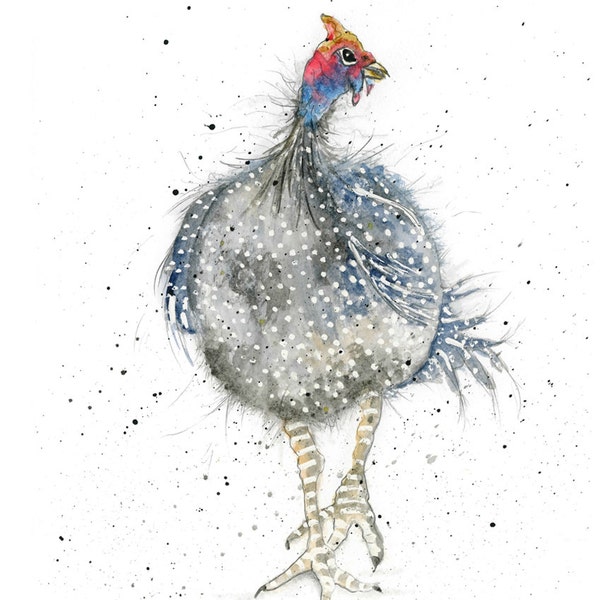 Guinea Fowl Card - Gwendoline - Blank Greeting Card, Barnyard, Watercolour