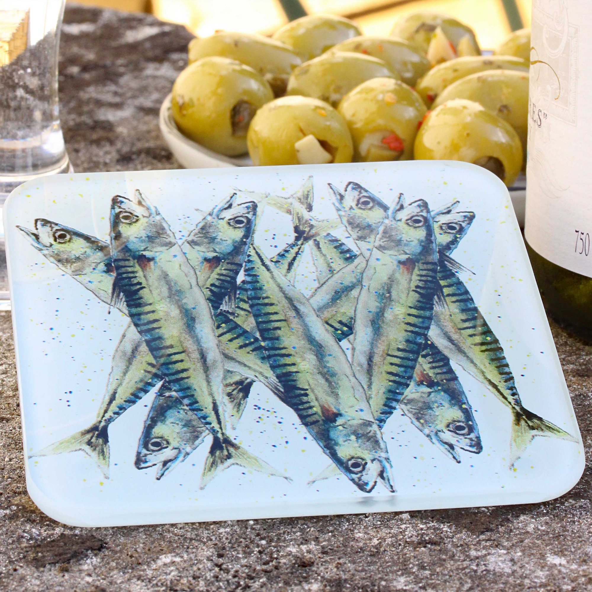 Mackerel Coaster - Fish Coaster, Décor Côtier, Seaside Decor, Glass Thème de Plage