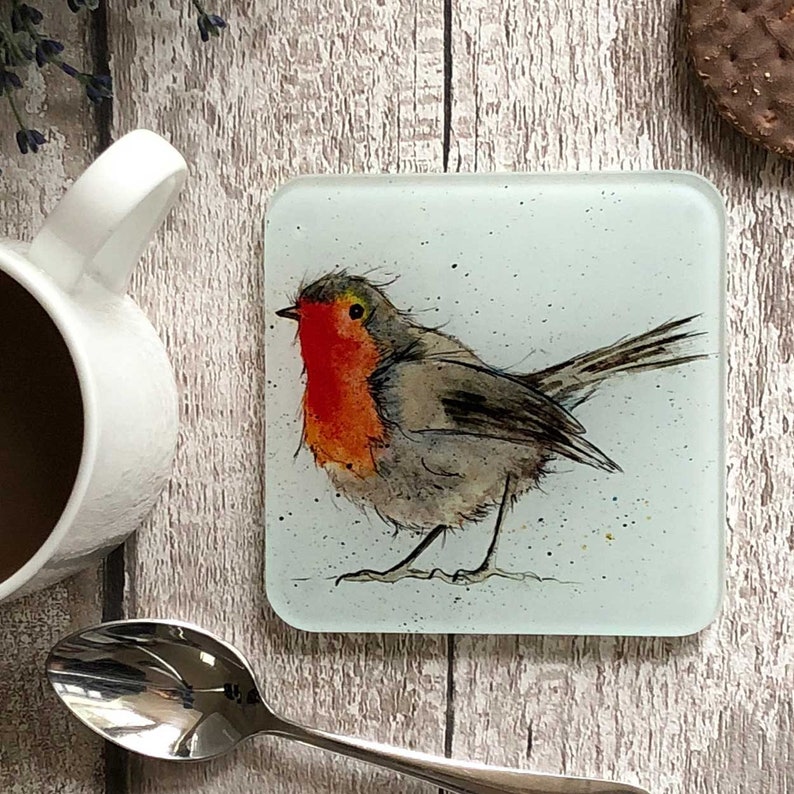 Robin Coaster Recycled Glass Drinks Mat Countryside Bird