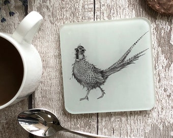 Pheasant Coaster, Glass Coaster, Drinks Mat, Countryside Gift, Country Kitchen