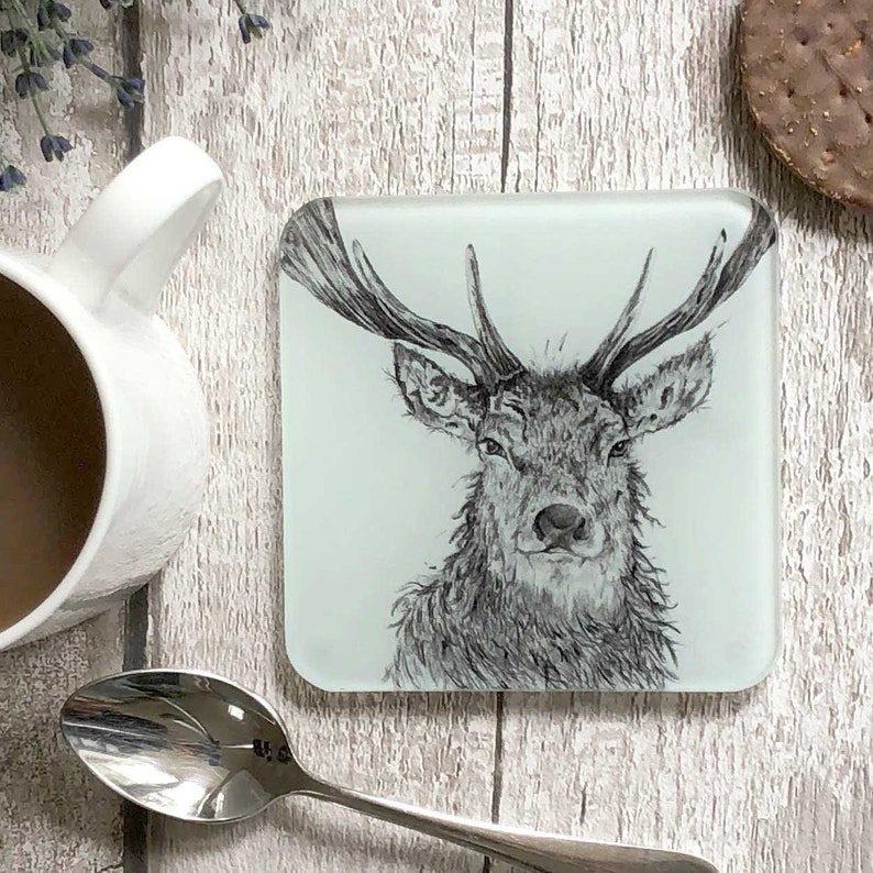 Stag Gift Drinks Mat Countryside Gift Stag Coaster Country Kitchen Glass Coaster