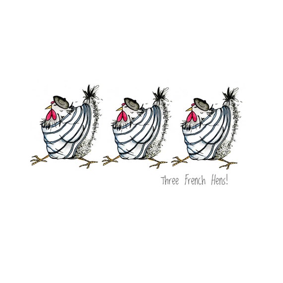 Chicken Card Three French Hens Greeting Card Funny Chicken Etsy