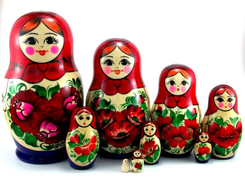 Muñecas rusas 9 pcs Matryoshka Babushka. Anidación de juguete | Etsy