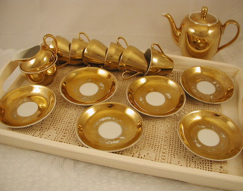 Vintage Gold Coffee or Tea Set Coffee pot six cups and Etsy