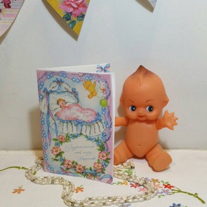 Vintage Stijl Baby Geboorte Gefeliciteerd kaart. Digitale afbeelding voor het maken van kaarten, scrapbooking of ambachten, direct downloaden
