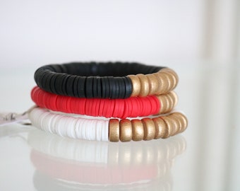 Red, Black & White Team Colors Stack Bracelets - Set of 3