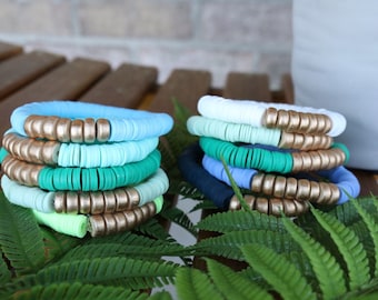 Colorful Polymer Clay + Gold Wood Stack Bracelet