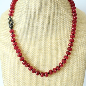 Garnet Dyed Jade Hand Knotted Candy Crush Necklace