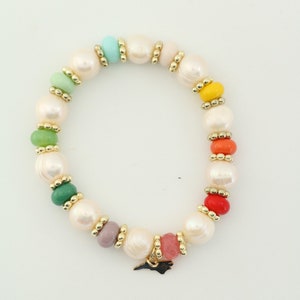 Rainbow + Pearl Stretch Bracelet