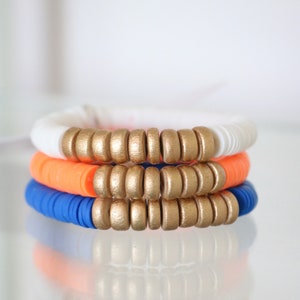 Blue, Orange & White Team Colors Stack Bracelets - Set of 3