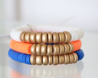 Blue, Orange & White Team Colors Stack Bracelets - Set of 3