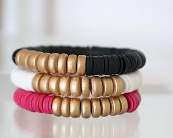 Maroon, Black & White Team Colors Stack Bracelets - Set of 3