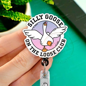 Silly Goose Retractable Badge Reel - Funny Medical Badges Nurse Badge Holder, Heavy Duty Reel, Lanyard, Carabiner