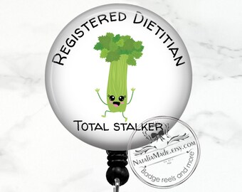 Registered Dietitian Total Stalker Badge Reel -  Retractable Badge Holder - Breakaway Lanyard - Carabiner Reel