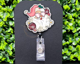 Disco Santa Christmas Retractable Badge Reel - Cute Nurse Doctor RT Teacher ID Badge Holder, Heavy Duty Reel, Lanyard, Holiday Badges