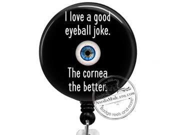 Funny Optometry Badge Reel, Optician Retractable Badge Holder, Optometrist Badge Clip, Optician Gift, Ophthalmologist ID Badge Holder