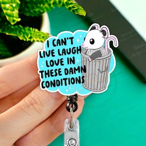 Live Love Laugh Possum Retractable Badge Reel - Funny Trash Can Badge Holder, Heavy Duty Reel, Lanyard, Carabiner Clip Medical Badges