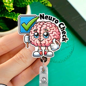 Funny Neurology Badge Reel, Neuro Check Brain Badge ID Holder, Lanyard, Carabiner Heavy Duty Badge Reel Holder, Nurse Gift Under 15