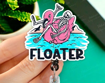 Float Nurse Float Pool Retractable Badge Reel - Funny Skeleton Badge Holder, Heavy Duty Reel, Lanyard, Medical Badges