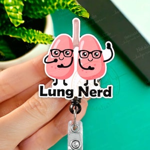 Lung Nerd Retractable Badge Reel - Respiratory Therapist Badge Holder, RRT RT Pulmonology ID Badge Clip, Lanyard, Medical Badges