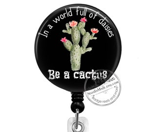 Funny Cactus Badge Reel -  Retractable Badge Holder - Funny Nurse Badge Clip - Lanyard Name Badge Holder - Teacher Badge - Carabiner