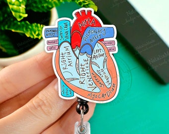 Anatomical Heart Diagram Retractable Badge Reel, Telemetry Cardiology Nurse Badge Holder, Monitor Tech Nursing Student Gift, Nurse Gift