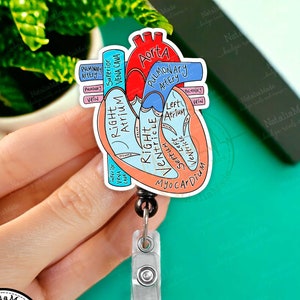 Bobine de badge rétractable avec schéma cardiaque anatomique, porte-badge d'infirmière de cardiologie de télémétrie, cadeau d'étudiant en soins infirmiers de moniteur, cadeau d'infirmière