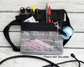Gray EKG Hip Organizer Bag - Nurse Bag - Nurse Fanny Pack - Nurse Tool Belt - Nurse Gift  - Medical Fanny Pack - Cute Nursing Work Bag