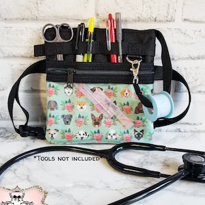 Teal Floral Dogs Nurse Hip Organizer Bag - Nurse Bag - Nurse Belt Bag - Vet Tech Organizer Bag - Medical Tool Belt - Veterinarian Bag