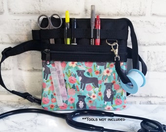 Floral Pitbull Nurse Hip Organizer Bag - Cute Nurse Belt Bag - Vet Tech Organizer Bag - Medical Tool Belt - Vet Nurse CNA Gift
