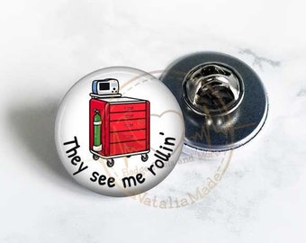 Small ID Badge Pin, 1" Crash Cart Pin, They See Me Rollin, RRT Code Team Badge Pins, Doctor Nurse Pin, Respiratory Therapist Lanyard Pin