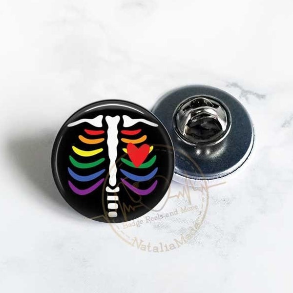 Small ID Badge Pin, 1" Rainbow Ribs, Pride LGBTQ Gay Pride Pin, Cute Nursing XRay Pins, ER  Nurse Gift, Lanyard Pin, Lapel Pin, Medical Pin