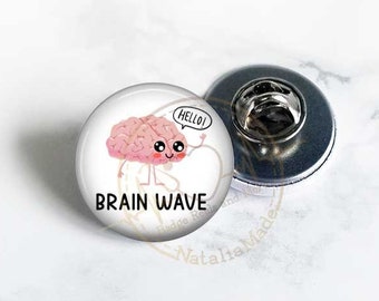 Small ID Badge Pin, 1" Cute Brain Wave Pin, Lanyard Pins, Neurology Neuro Nurse Pins, EEG Tech Healthcare Pins