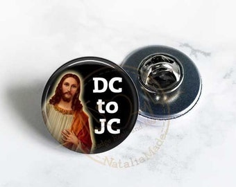 Small ID Badge Pin, 1" DC to JC Pin, Funny Nursing  Jesus Pins, Nurse Gift, Lanyard Pin, Lapel Pin, Preceptor Gift, Medical Pins