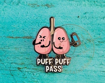Puff Puff Pass Enamel Pin, 1.25" Cute Lungs Pin, Respiratory Therapist Pin, Asthma Awareness Enamel Pin, RT RRT Gift, Lanyard Pins, Lung Pin